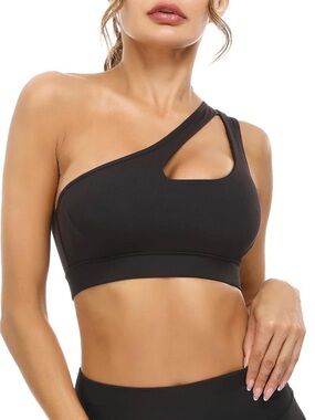 One-Shoulder Black Cutout Sports Bra